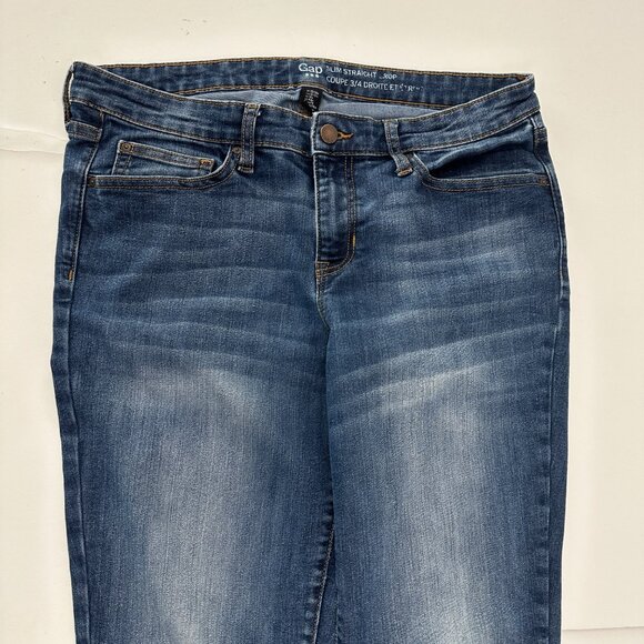 Gap Slim Straight Crop Women's size 12 Dark Wash Blue Denim Jeans - Picture 2 of 5
